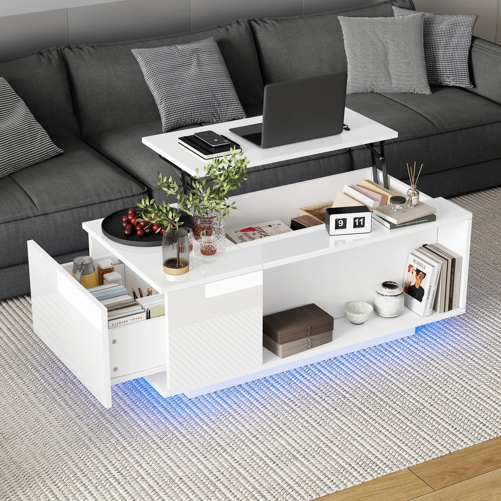 Tavolino da Caff¨¨ con LED e Cassetto ¨C MINIMAL ¨C Bianco, 100x50x40