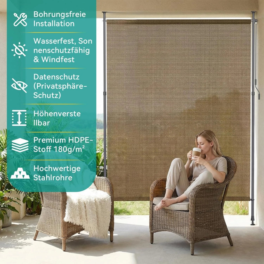 Tenda Verticale HDPE 200×310 cm Marrone, Tenda a Pinza Estensibile, Senza Forare, Privacy, Protezione Solare UV, Antivento, Resistente Alle Intemperie - per Balcone, Giardino, Terrazza