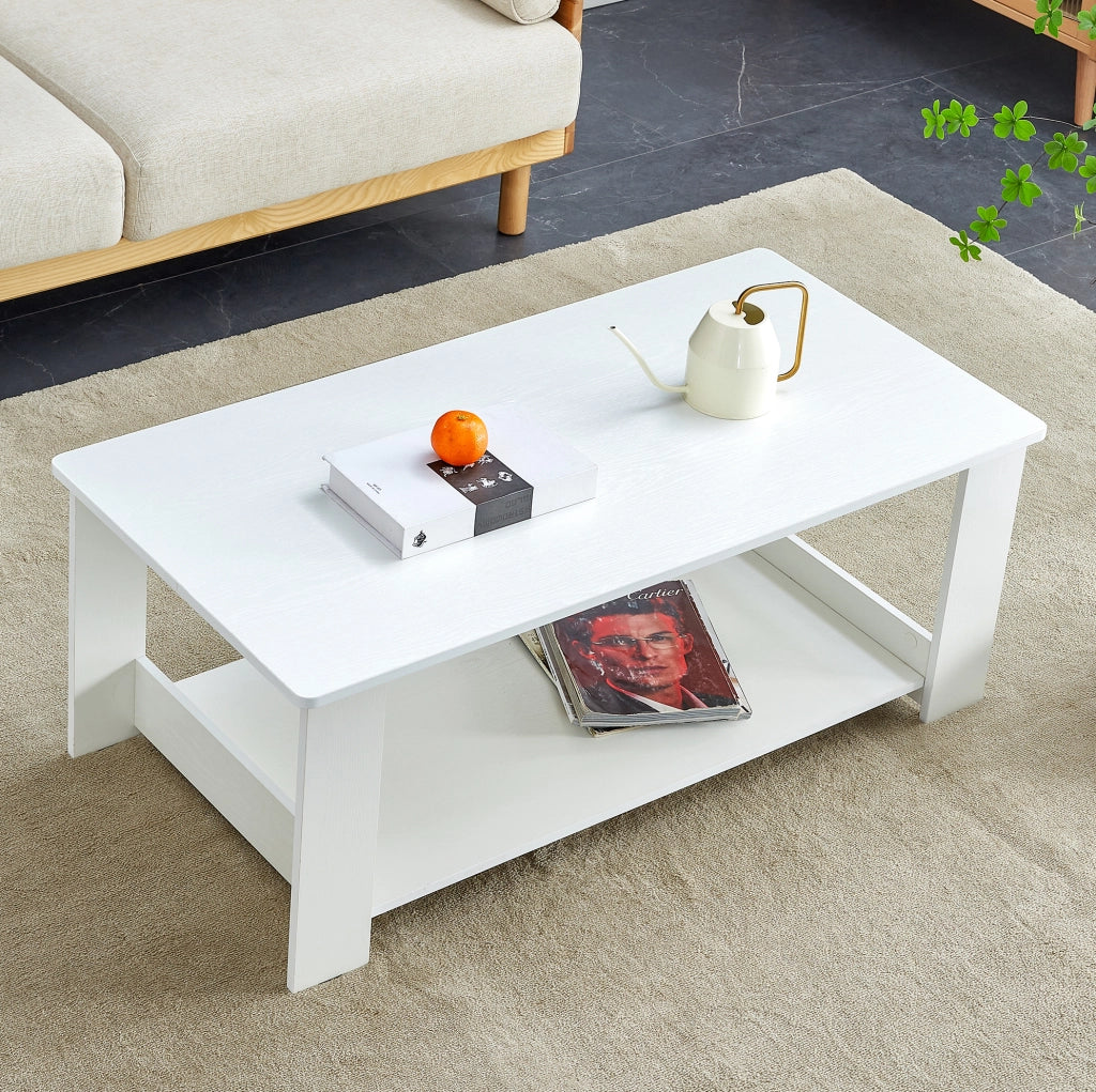 Tavolino da caffè a 2 livelli in MDF bianco 110×55×42 cm