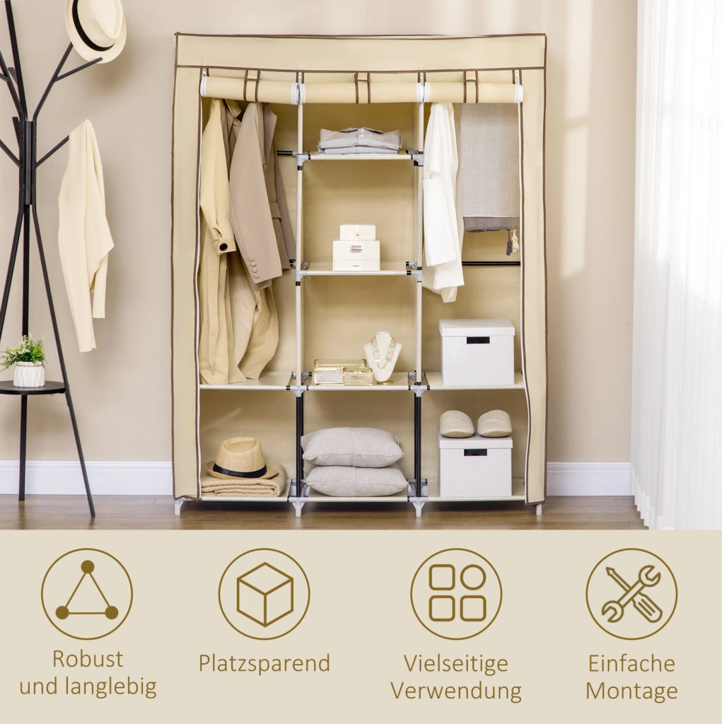 Armadio in tessuto beige con 8 ripiani e 2 aste