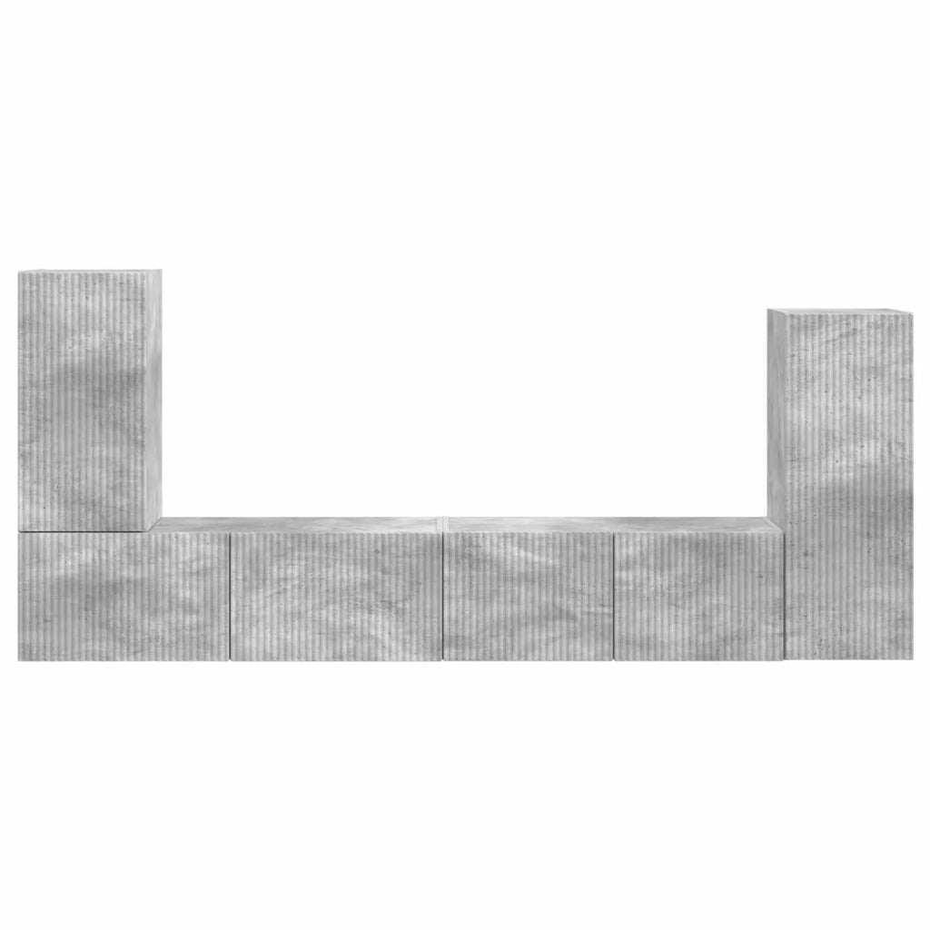 Set mobile TV 4 pz-Credenza per TV Grigio cemento Legno multistrato 665806
