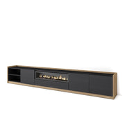 Mobile TV Soggiorno, 310x50x37 cm, Per TV fino a 80", Camino elettrico, Nero e rovere