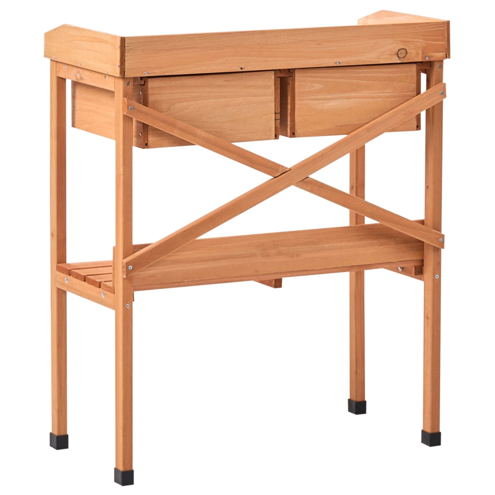 Moderno tavolo da giardinaggio con contenitore 79 x 37 x 89 cm Piano di lavoro in ferro zincato Mobili da giardino Legno di abete Marrone chiaro