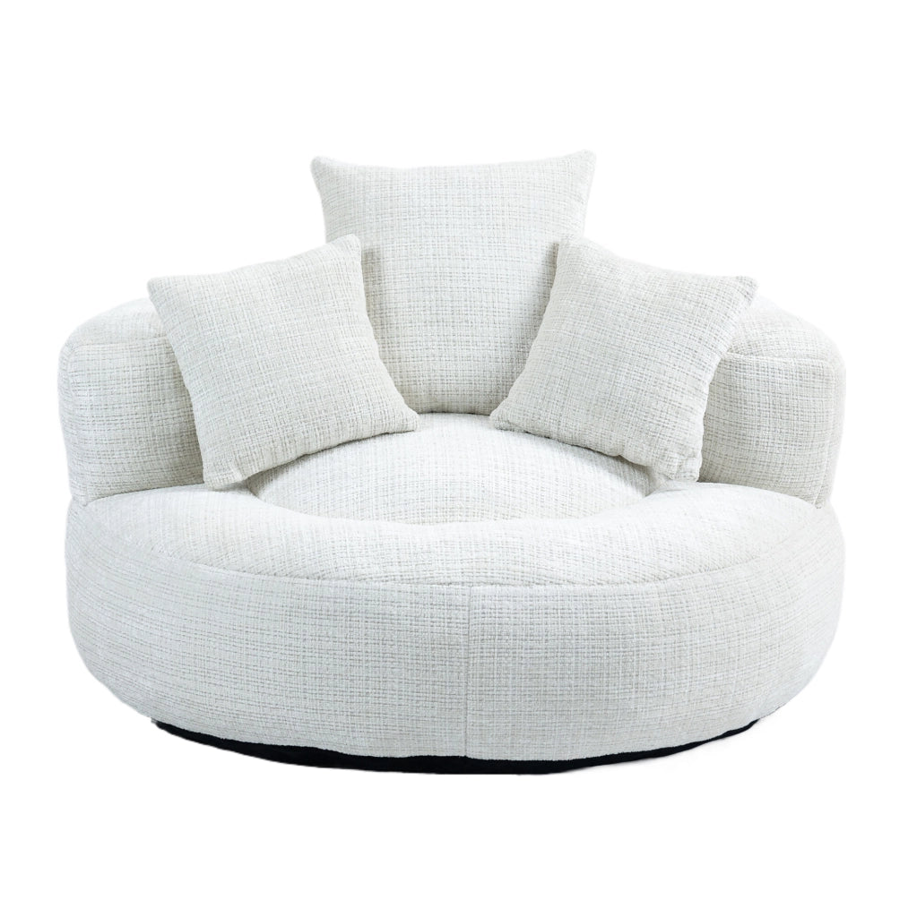 Sitzsack poltrona lazy in ciniglia beige 108x108x52 cm con schienale alto e braccioli