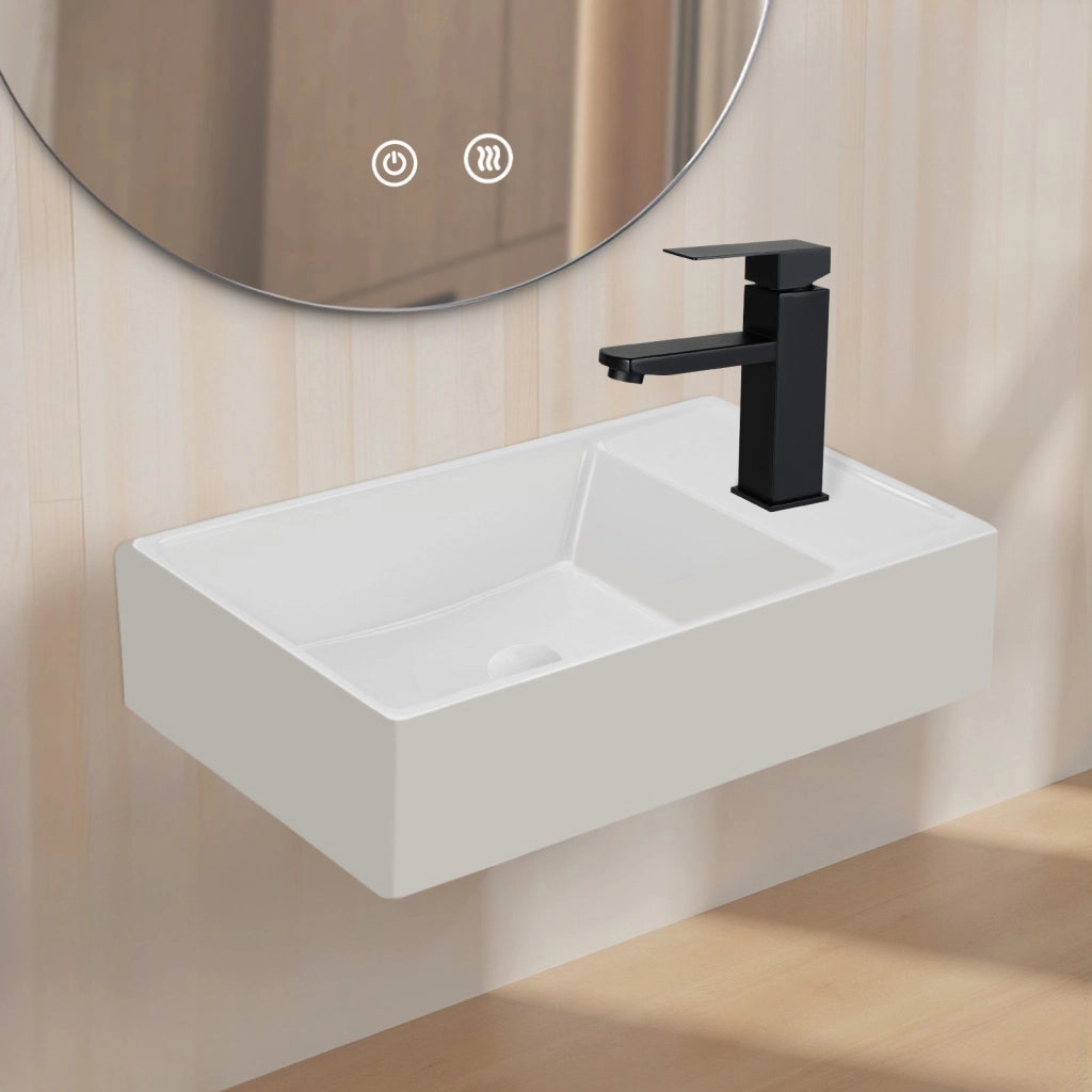 ZMH Lavabo da appoggio rettangolare in ceramica 40x22x10cm bianco lucido
