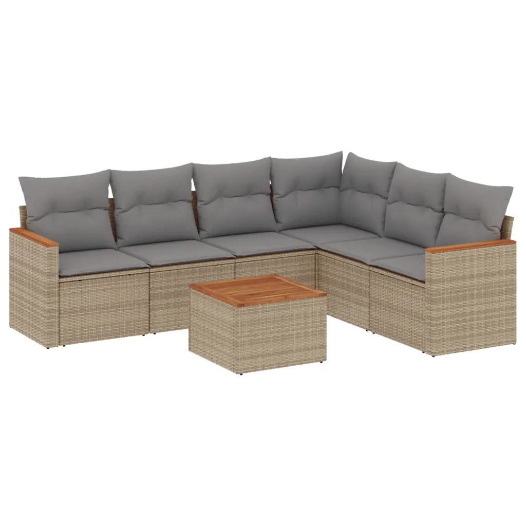 Set Divano da Giardino 7 pz con Cuscini Beige Misto Polyrattancod mxl 113057