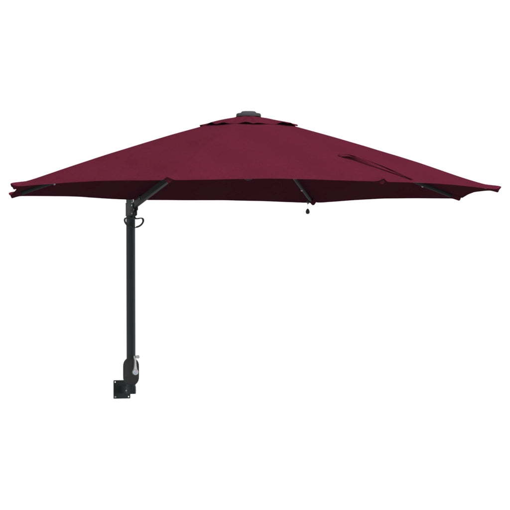 Ombrellone da Giardino Montato a Parete con LED Rosso Bordeaux 248 cm