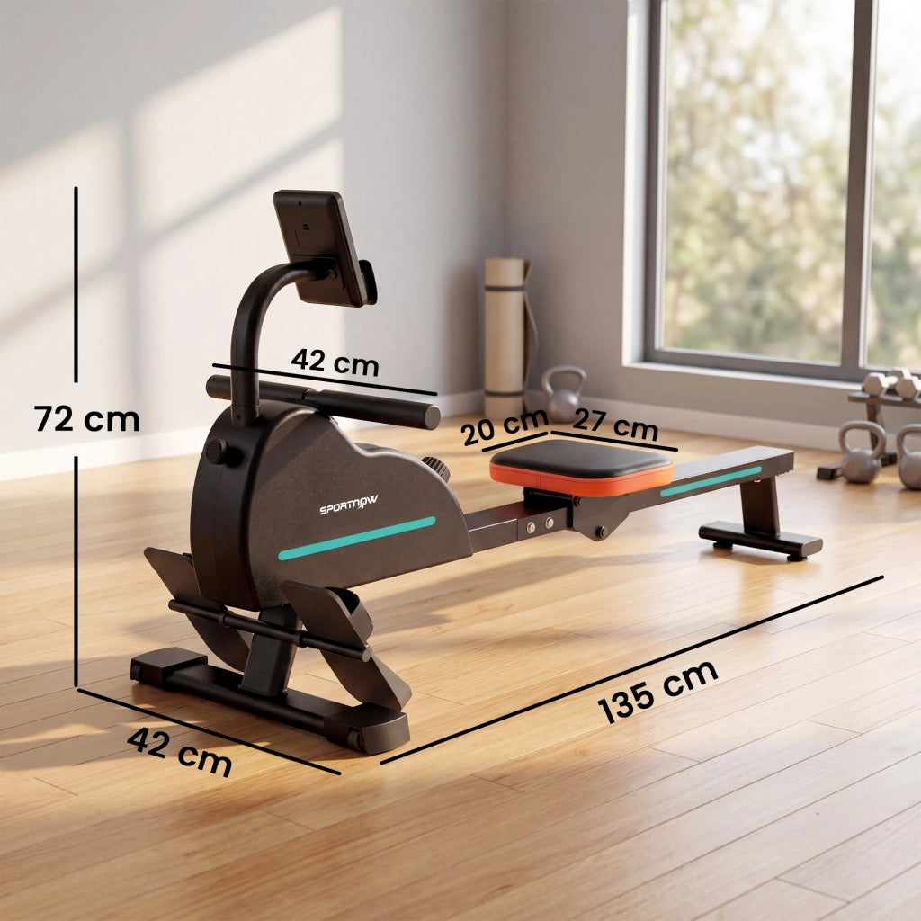 Vogatore Domestico 135x42x72 cm 16 Livelli Resistenza Bluetooth APP in Metallo e ABS Nero
