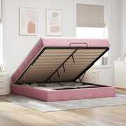 Struttura Letto Pouf con Materasso Rosa 160x200 cm in Velluto 3311200