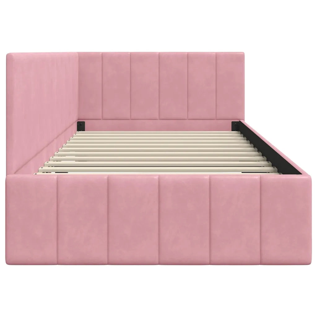 Cornice del letto ad angolo Rosa 90 cm x 200 cm Velluto