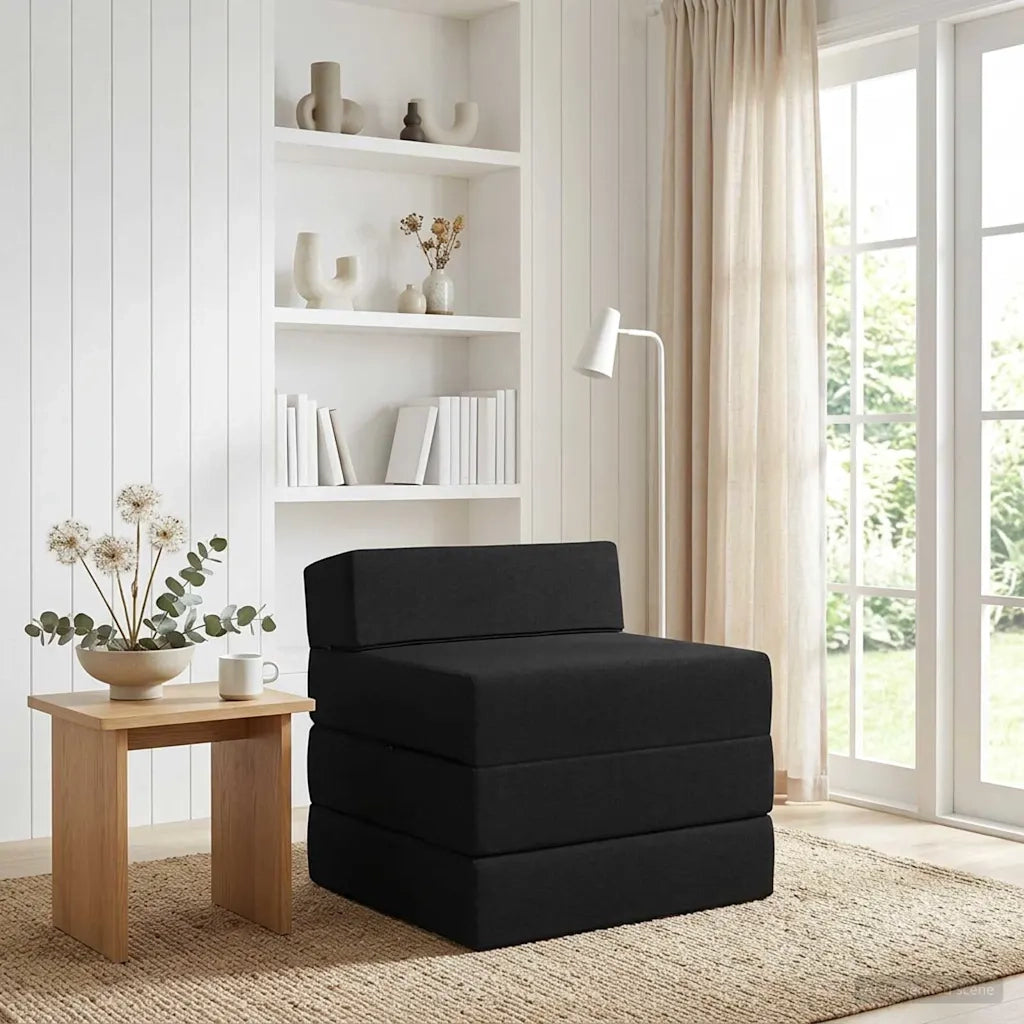 Divano Letto Pieghevole Nero 200 x 70 x 10 cm Tessuto