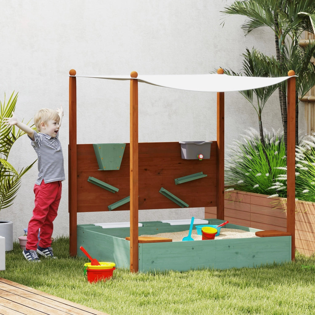 Sandbox per bambini con tettoia ¨C zephmum ¨C verde, legno di pino e plastica, 116x112.5x128 cm