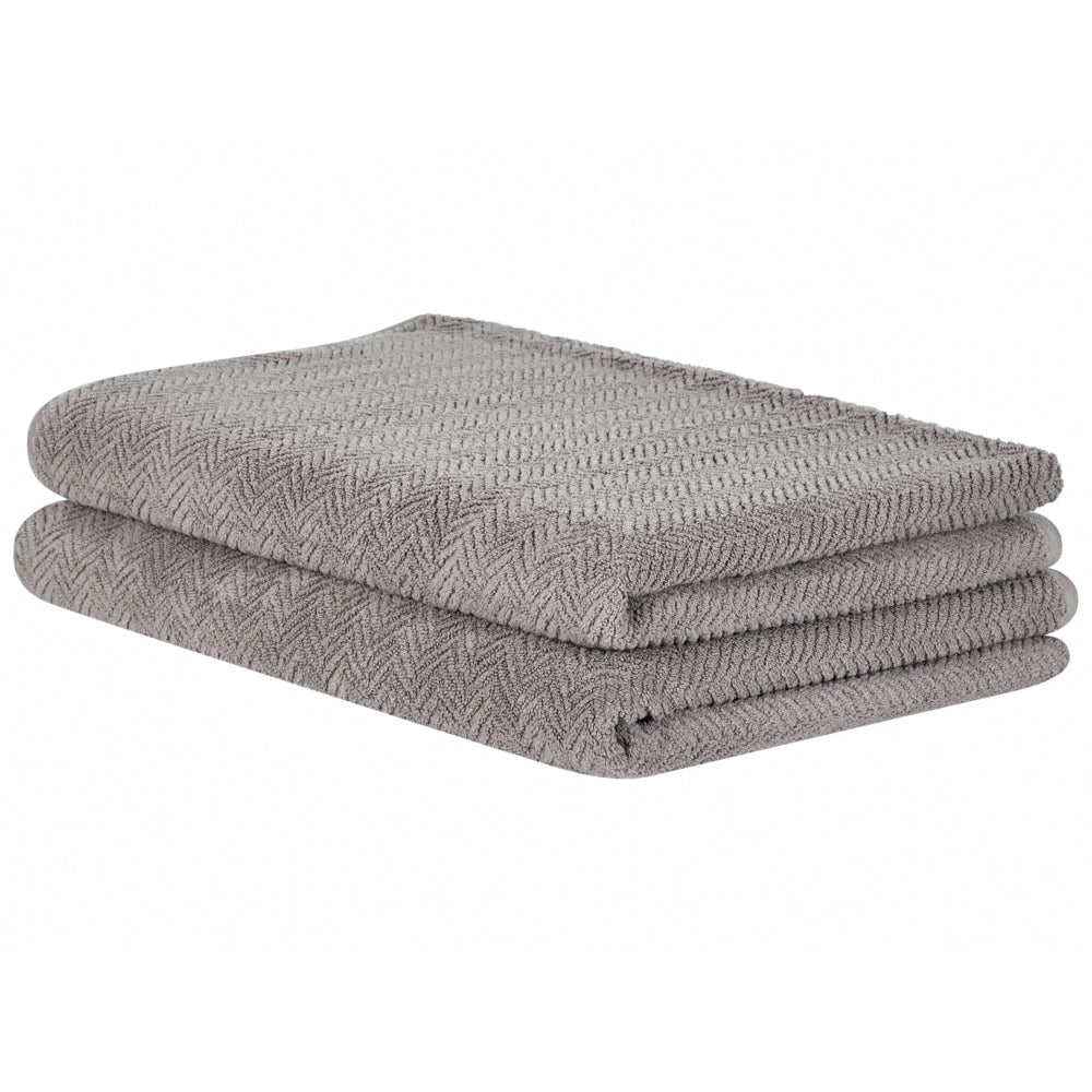 Set di 2 asciugamani in morbido cotone grigio con motivo a spina di pesce stile classico ospiti bagno