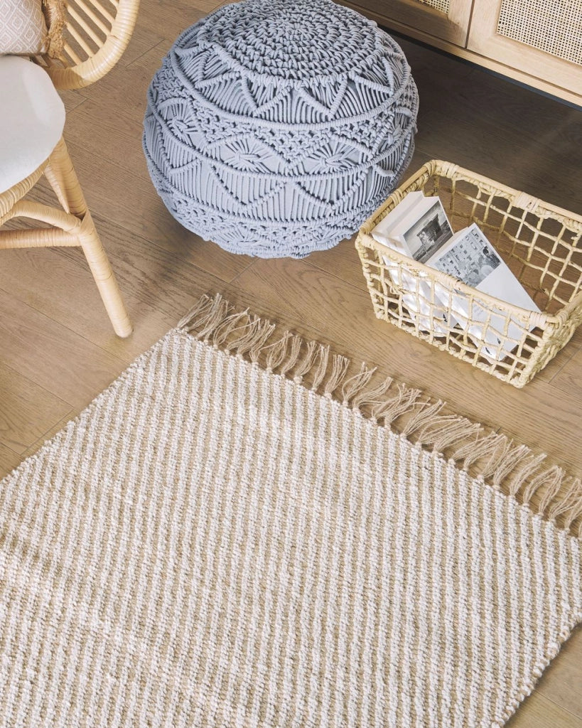 Tappeto in juta beige e cotone 80 x 150 cm con frange intrecciate a mano Boho ingresso camera da letto
