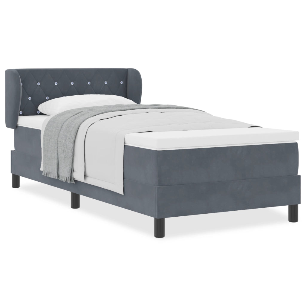 Letto a molle con Materasso in Grigio Scuro, 100x200 cm, Velluto