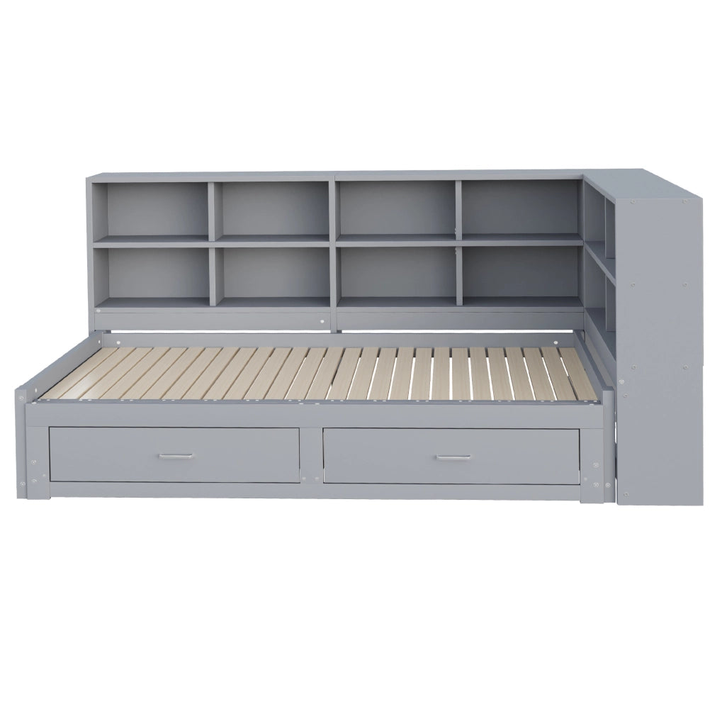 Letto singolo estraibile in legno con contenitori, cassetti e presa multifunzione