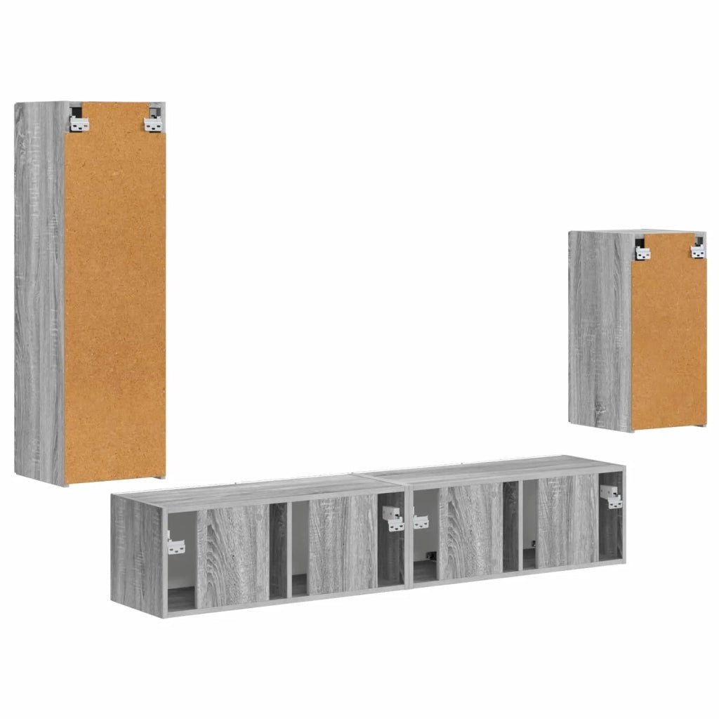 Set mobile TV 4 pz-Credenza per TV Grigio Sonoma Legno multistrato 601892