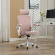 Sedia da ufficio ergonomica rosa con schienale in rete e braccioli regolabili