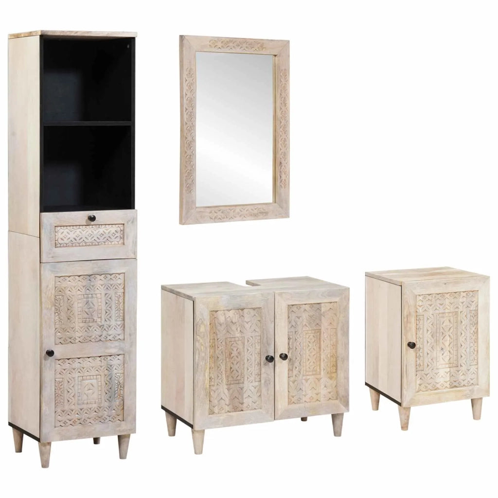 Set di mobili per il bagno 4 pcs Bianco Legno multistrato 3310074