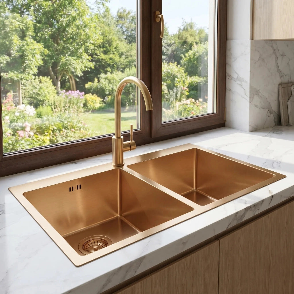 Lavello In Acciaio Joel Brush Copper senza rubinetto da cucina