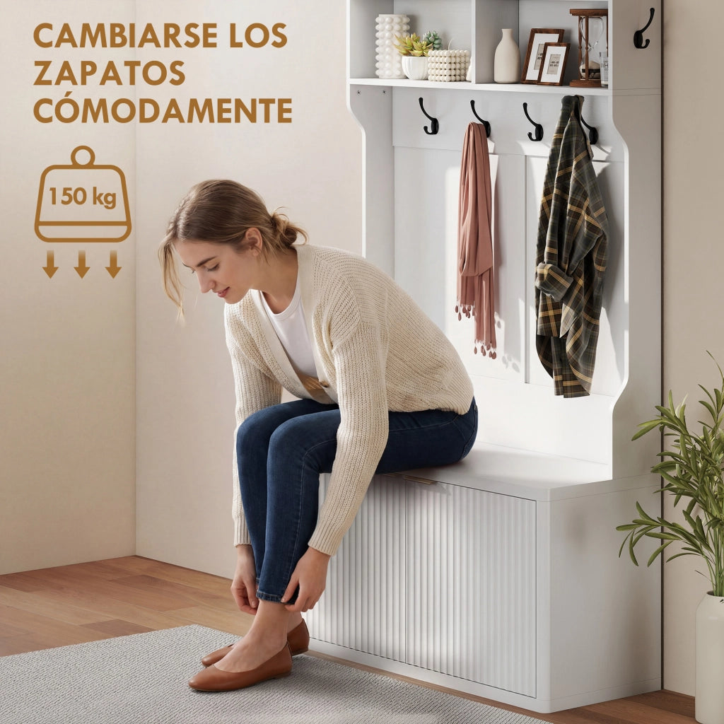 Appendiabiti con scaffale per ingresso ¨C Zephmum ¨C Bianco 100x38x172 cm