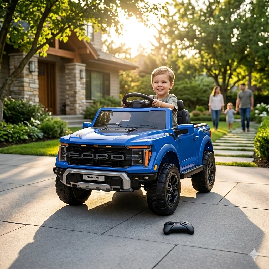 Macchina Elettrica per Bambini Ford Raptor 12V con Telecomando Bluetooth Luci LED e Tappetini Inclusi Blu
