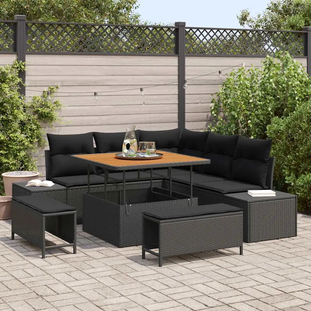 Set Divano da Giardino con cuscino 8 pcs Nero polyrattan 3362774