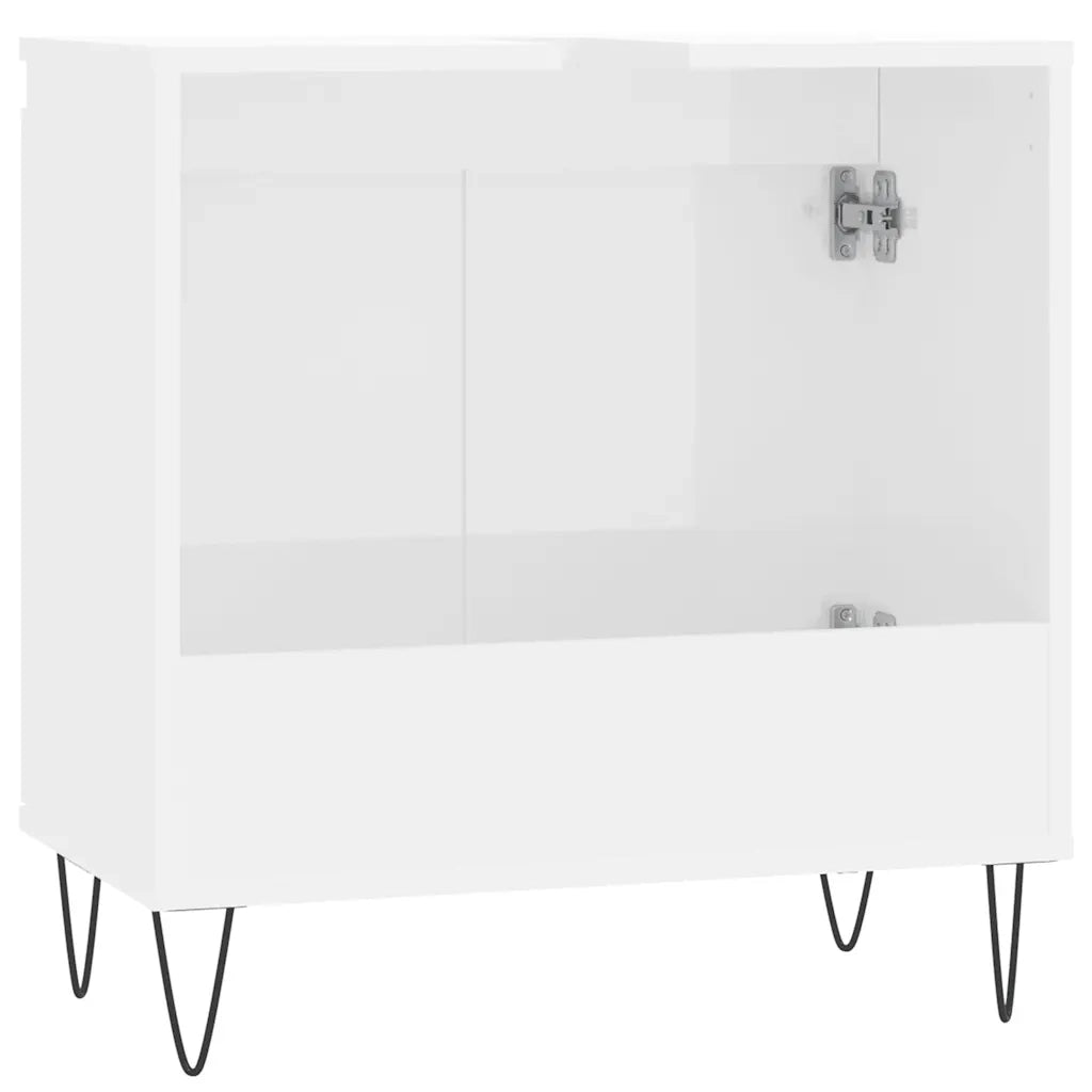 Armadietto Bagno | Armadio da bagno Bianco Lucido 58x33x60cm in Legno Multistrato