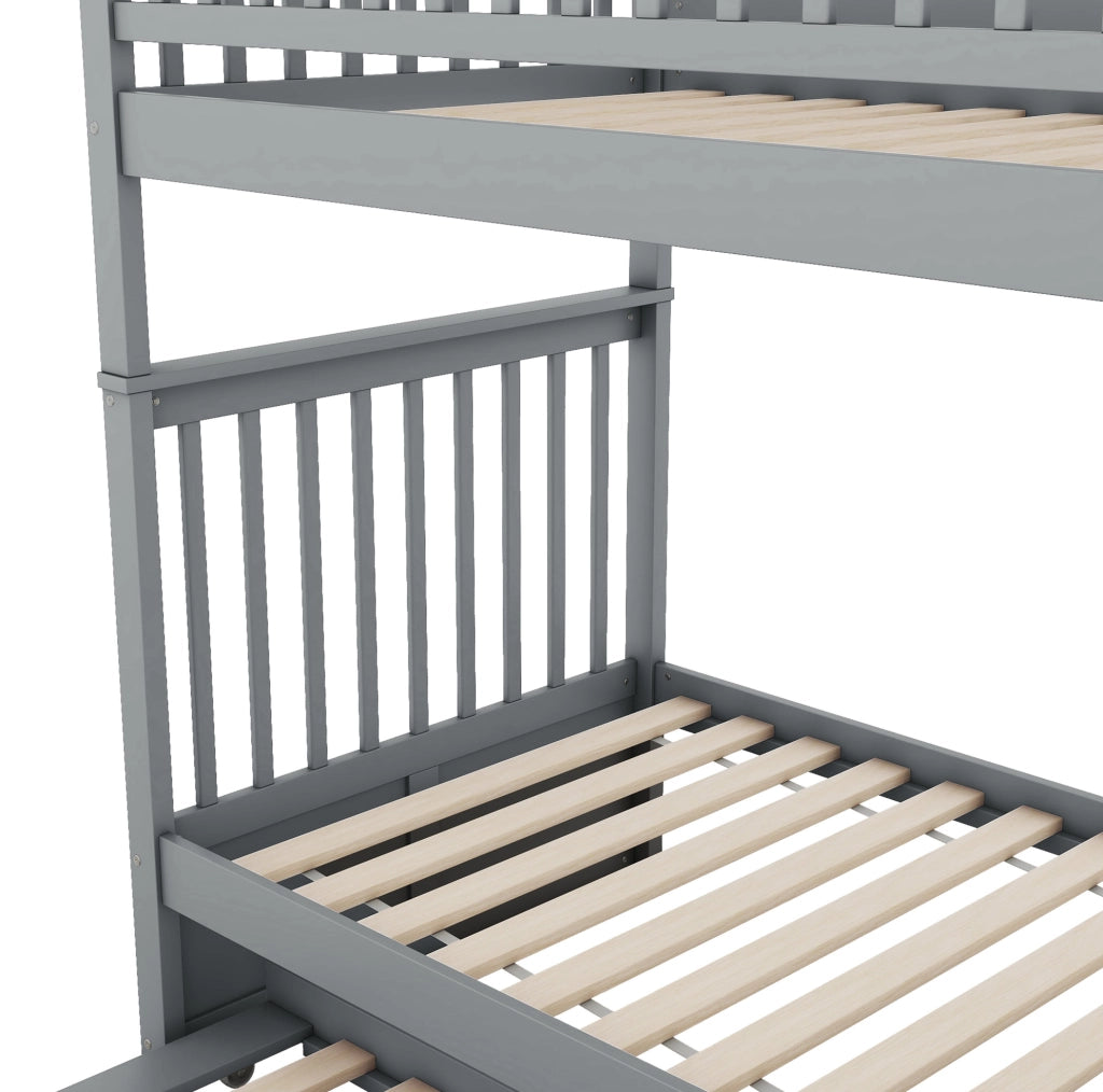 Letto a castello ULEVR 90x200 cm con letto estraibile 90x190 cm, scala laterale, grigio