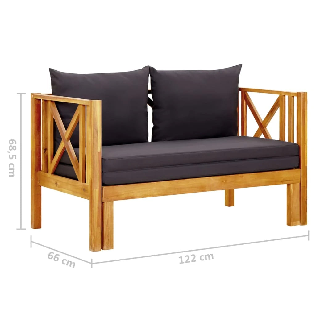Panca da giardino mobili da giardino per esterni terrazza 2 posti e cuscini 122 x 66 x 68,5 cm legno massello di acacia 02_0011293