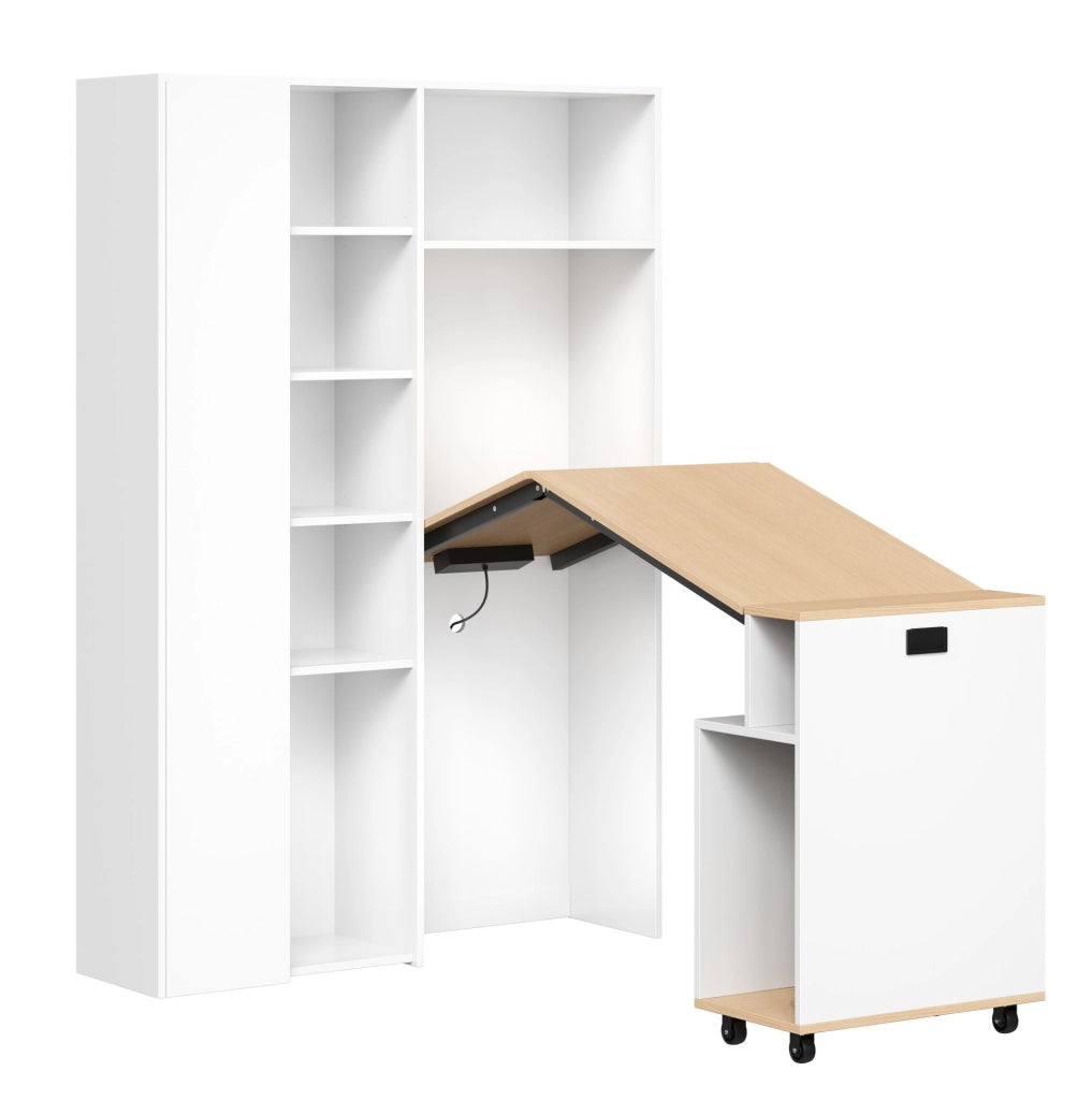 Scrivania pieghevole 2 in 1 con libreria 104;5x30;5x160 cm; bianco in MDF