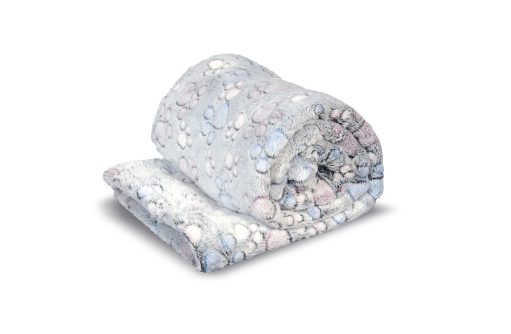 AIO FACTORY Coperta in pile 100x70 cm grigia con cuccia per cani con zampe colorate