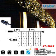 Trade Shop - Tenda Luminosa Natalizia 200 Led Luce Calda Fissa + Bianca Intermittente Xc-3049 -