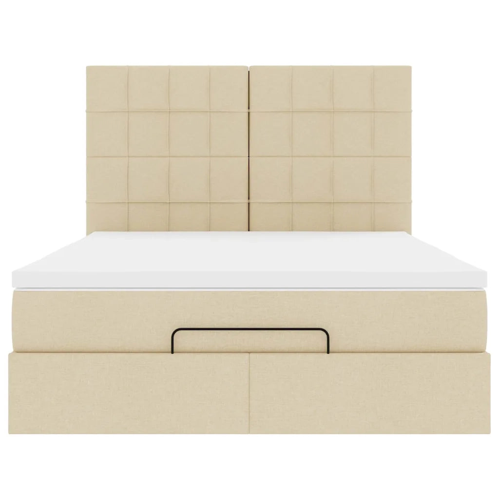Struttura Letto Pouf con Materasso Crema 140x200 cm in Tessuto 3313166