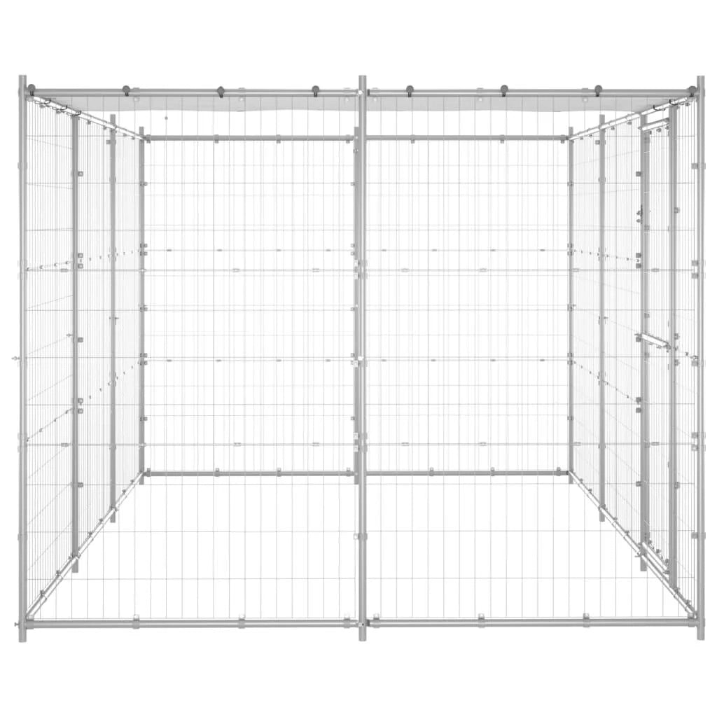 Recinto per animali da esterno per cani in acciaio zincato con tetto 7,26 m² 02_0000446