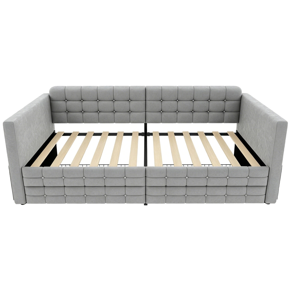 Letto imbottito 90x190 cm con contenitore e tasche in velluto grigio chiaro