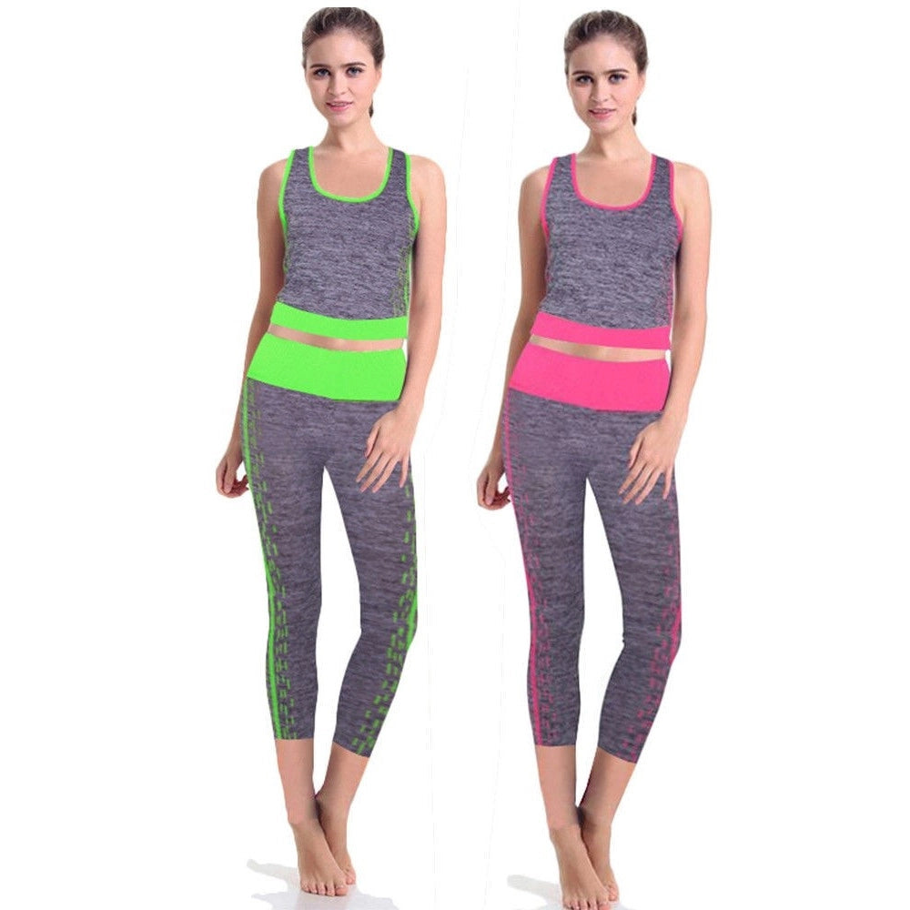 Trade Shop - Tuta Yoga Taglia Unica Tessuto Elastico Mezza Gamba Palestra Fitness Canotta -