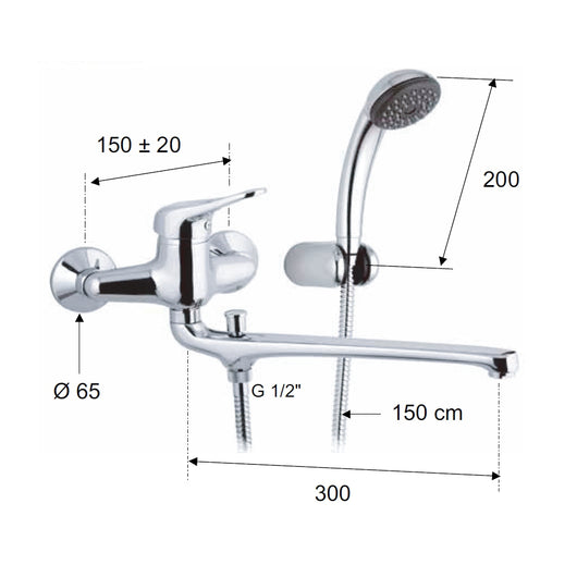 Rubinetto lavabo/vasca con deviatore e kit doccia duplex serie kiss