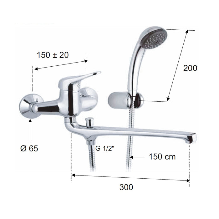 Rubinetto lavabo/vasca con deviatore e kit doccia duplex serie kiss
