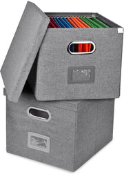 Scatola archiviale 2 pezzi con coperchio, cassettone migliorato di fibra e carta in stile lino, colore grigio scuro, FGSH-S-2PCS-DE