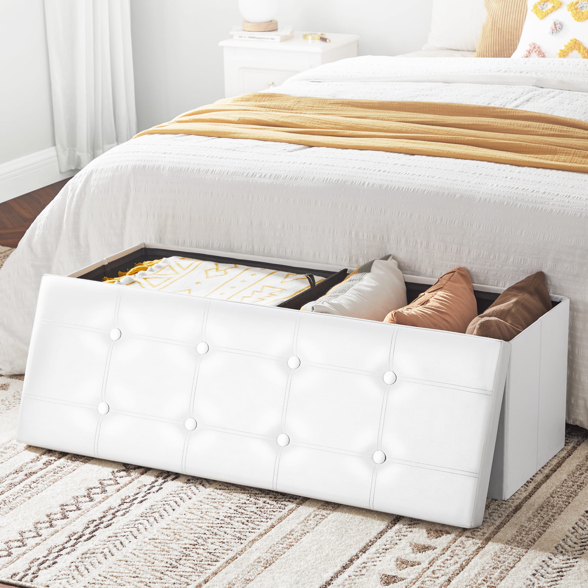 Valora PUFA - LSF702V1 Pouf Organizer Bianco MDF Seduta Contenitore