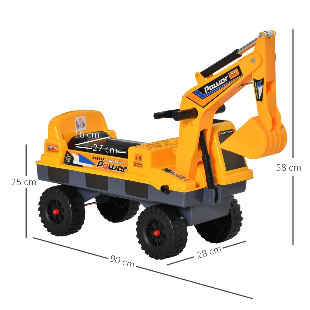 Escavatore Ruspa Cavalcabile 90x28x58 cm per Bambini Giallo