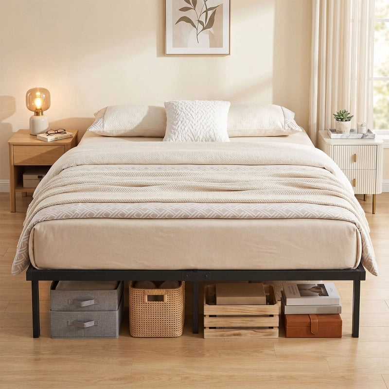 LETTO 140x200 cm in metallo nero con spazio contenitore sotto il letto