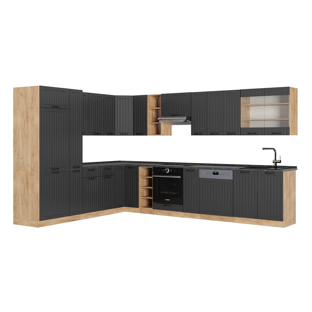 Vicco Cucina angolare completa Grigio scuro 347 x 46 cm senza piano di lavoro