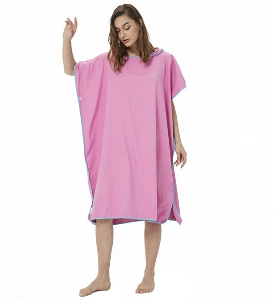 Surfponcho per donne, uomini, adulti e adolescenti, poncho da bagno ultraleggero e veloce asciugamento, poncho di microfibra, anche da utilizzare come accessorio per avvolgersi dopo il bagno (rosa)