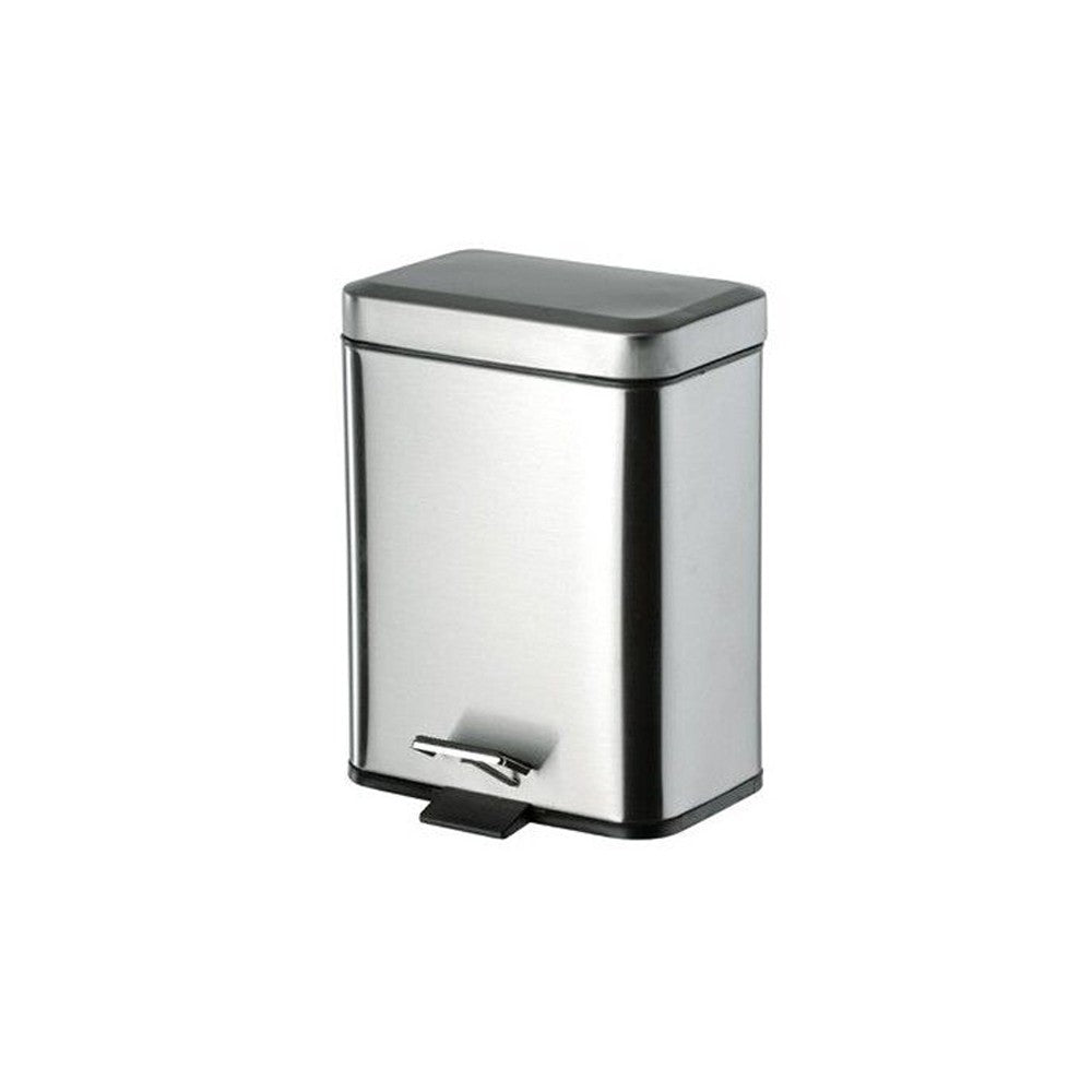 Pattumiera squadrata cromata con apertura a pedale