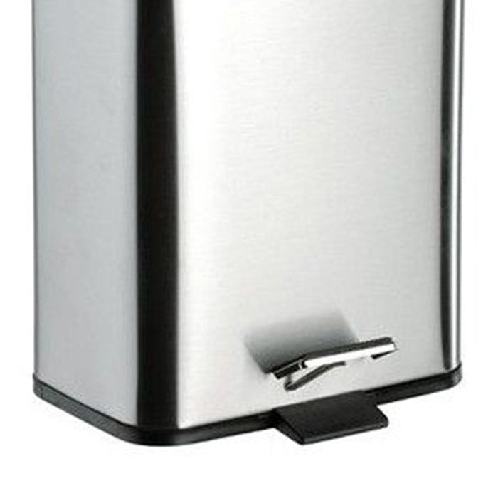 Pattumiera squadrata cromata con apertura a pedale