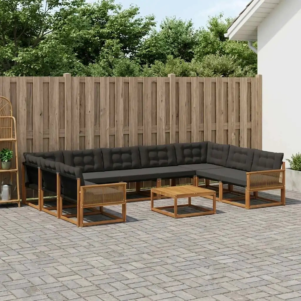 Set di divani da esterno con cuscino 10 pcs Naturale e Nero