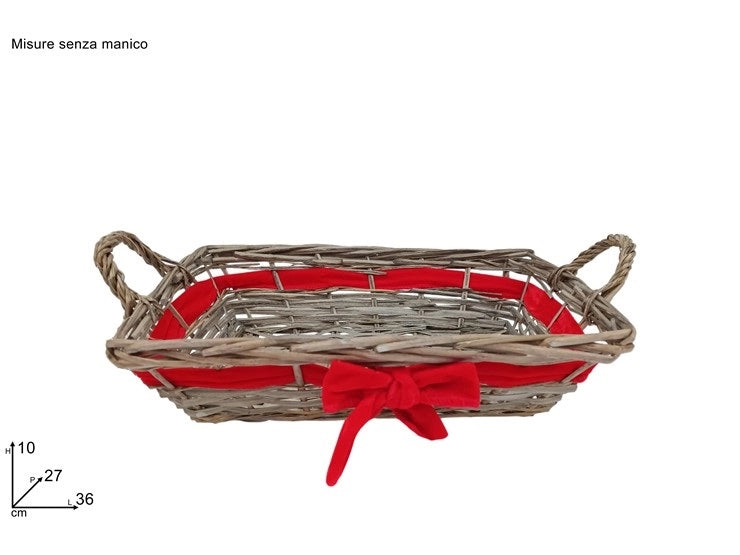 Cesta Regalo Decorativa Grigia con Fiocco Rosso 36 x 27 cm