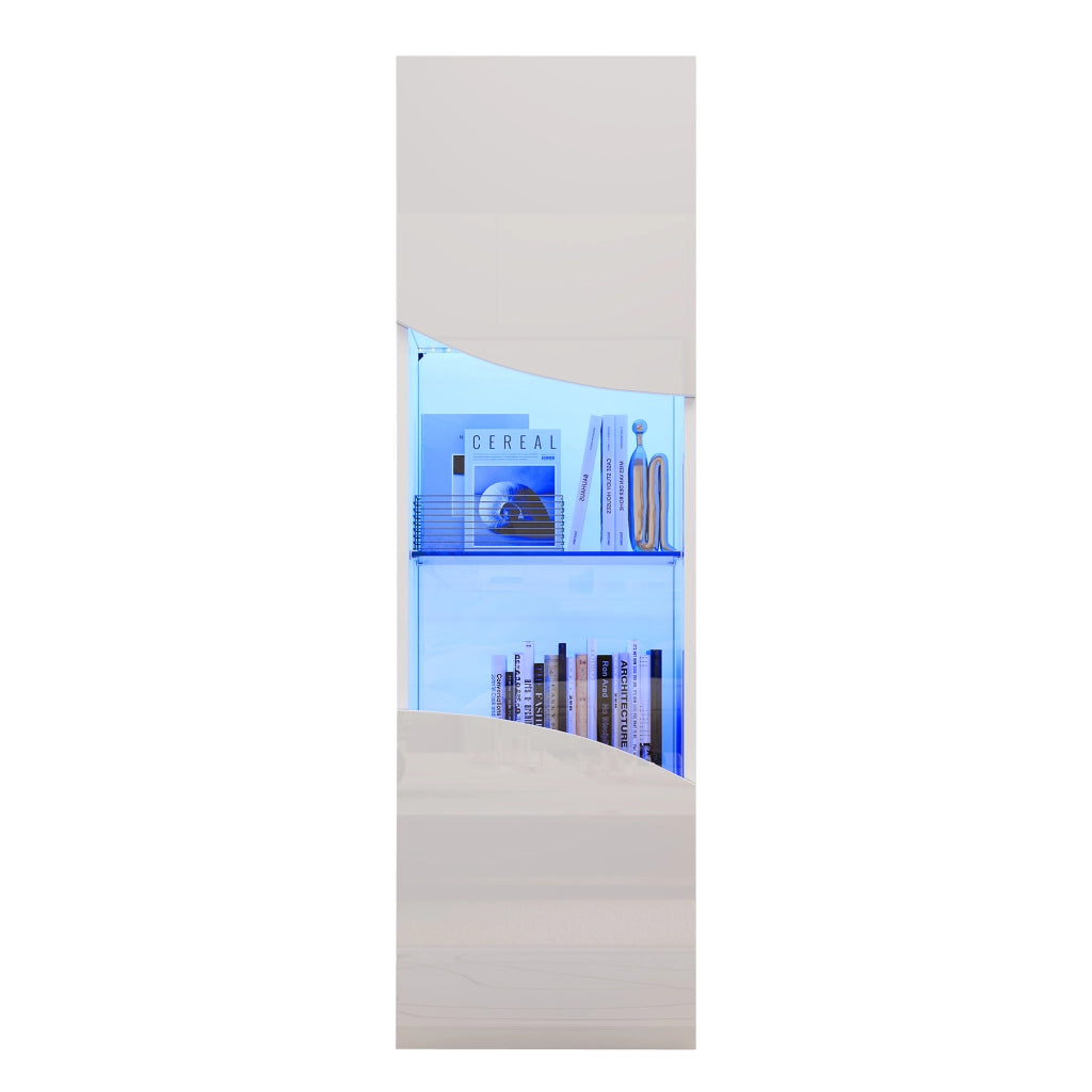 Vetrina con LED e 4 ripiani per soggiorno in truciolare e vetro temperato bianco 35 × 50 × 165 cm